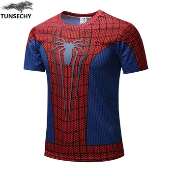 Moda moška T-shirt poletje kratka sleeved 3D rdeče in modre pajek tiskanja športna fitnes majico svoboden ulične
