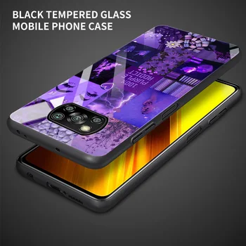 Kaljeno Steklo Primeru Telefon Za Xiaomi Poco X3 NFC 10T 11 Pro Lite 11 Ultra F3 M2 11i Opomba 10 lite Lupina Vijolične barve Ljubezni Estetske Umetnosti