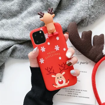 Luštna 3D Lutka Risanka Božič Santa Reindeer Drevo mehko Telefon Primeru za iphone 11 Pro Max 12 X XS XR 7 8 Plus SE 2020 kritje darilo