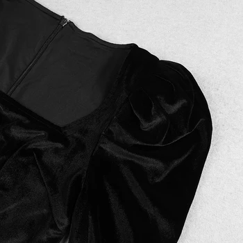 Črno Elegantno Žametno Obleko Seksi Kvadratnih Vratu Dolg Rokav Bodycon Klub Večer Stranka Midi Vestidos 2021 Ženski Nova oblačila
