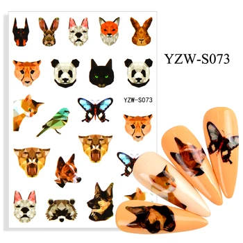 1pcs 3D Nail Art Nalepke Povzetek Geometrijske Živali Panda Tiger Zajček, Lisica, Pes Slike Nohte, Nalepke Manikuro, Dekoracije, Nasveti
