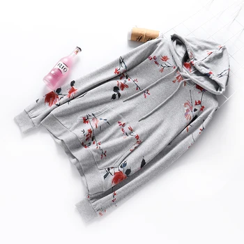 2021 Pomlad Jesen Hooded Bombaž Print Print Ženske Korejski Dolgimi Rokavi Pulover Plašč Priložnostne Hlače Trenirka Dve Delni Set Oblačila