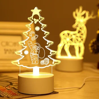 Božični Okraski 3D Akril Drevo Elk Santa Claus Noč Luči, Božični Okraski za Dom 2021 Otroci Darilo za Novo Leto 2022