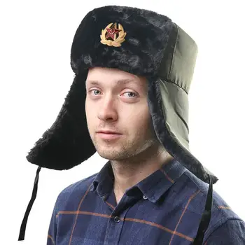 2021 Nove Sovjetske Vojske Vojaške Značko Pozimi Klobuk Umetno Zajec Krzno Earflap Moške Kape Policist Toplo Prostem Klobuki