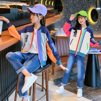 Dekleta Suknjič Mozaik Barve Blok Vrhnja oblačila za Otroke Harajuku Ulične Big Dekleta Baseball Coats Otroci Oblačila Dekleta 8 Do 12