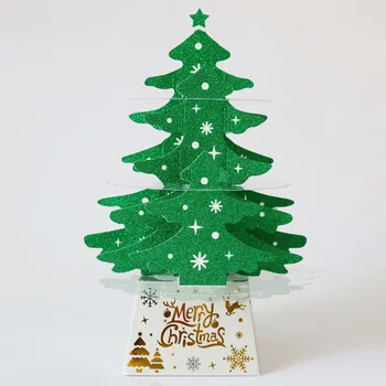 2022 Božič 3D Pop-up Kartico Okraski Mini Namizje Okraski za novoletne jelke Sijoče Božično Drevo Z Lučmi Set