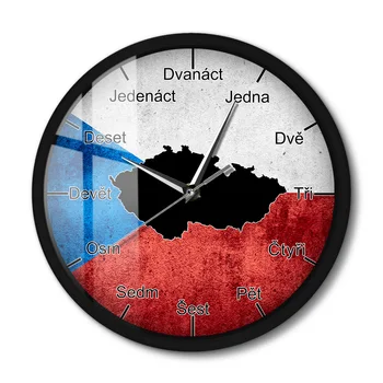 Češka Republika Zemljevid Z Zastavo Tiho Stenska Ura Z LED Nočna Lučka češki Jezik Zvoka Aktivira Smart Stenske Ure Dom Dekor