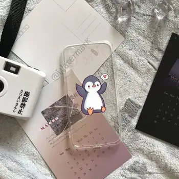Srčkan Cartoon Živali Pingvin Primeru Telefon Za IPhone 13 Mini 12 11 Max Pro Xs X Xr 7 8 Plus Se 2020 Prozoren Pokrov