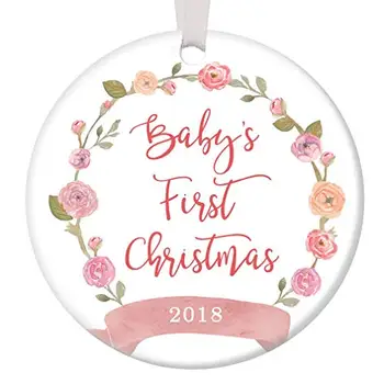 Dekle Otroka Prvi Božični Okrasek 2018,Roza Cvetlični Venec iz Porcelana Keramični Ornament, 3