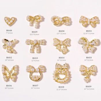 5 Kos/paket Pearl Zlitine Bowknot Nail Art okrasni elementi Trendy Japonski Slog Metulj Manikura Pripomočki na Debelo Dropshipping