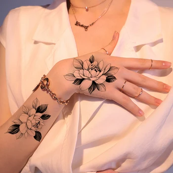 Nepremočljiva Začasni Tattoo Nalepke Peony Cvet Geometrijske Venec Flash Tetovaže Ženski Minimalističen Pristop Body Art Ponaredek Tatto