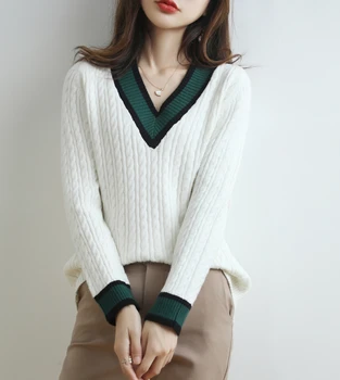 Kašmir pulover ženske V-Vratu jopica čiste barve pletene turtleneck ohlapen pulover velikosti pulover ženske