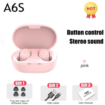 A6S TWS Bluetooth Slušalke Mini Brezžične Slušalke 5.0 Stereo Nepremočljiva Šport Čepkov Slušalke, Mikrofon za Pametne Telefone