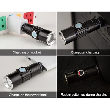 USB Polnilna Mini LED Svetilka Prenosni Zunanji Luč Nepremočljiva Penlight Zoomable Svetilko, Baklo Žep Luč za Kampiranje
