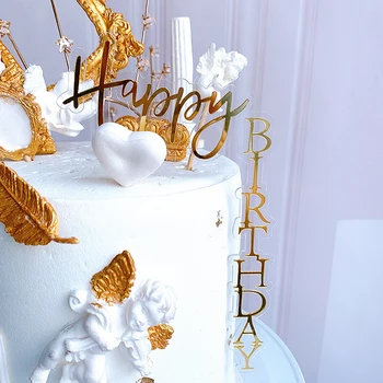 Nove Ustvarjalne Happy Birthday Cake Pokrivalo Rose Zlata Akril Navpično Torto Pokrivalo Cupcake Zastavo Za Rojstni Dan Torta Okraski