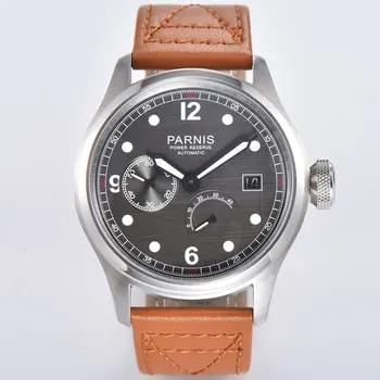 Parnis 46mm top blagovne znamke mehanska ura sivo izbiranje rezerve moči datum kažejo 2530 Avtomatsko Gibanje Moške ure