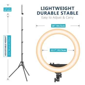 Neewer 18-palčni LED Obroč Svetlobe z Brezžično, dalinjsko, 55W 3200K-5500K Ringlight z Žogo z Glavo Vlogging Selfie Video Snemanje