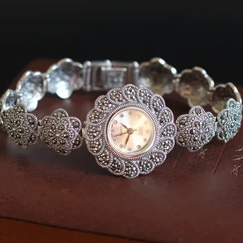 Tajski srebrni pribor debelo S925 čistega srebra Tajska uvoženo v redu slive cvet zapestnico watch