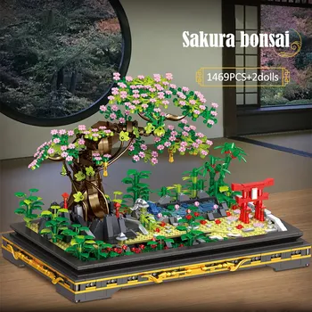 Mini Mesto Bonsaj Serije Cherry Blossom Model gradniki DIY Prijatelji lončnica Številke Opeke Igrača za Otroke, Darila