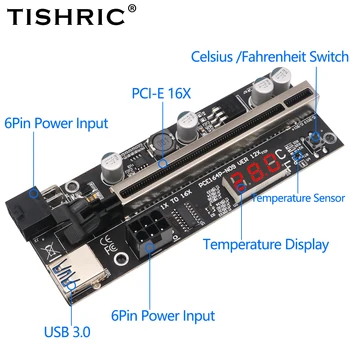 TISHRIC PCI-E 16x Riser PCIE Extender GPU Rudarstvo Grafična Kartica kartica Z Prikaz Temperature PCI Express Odcepa Za Rudarstvo