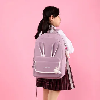 Fengdong vijolično šolski nahrbtnik za dekleta srčkan zajec knjiga torba nepremočljiva, lahka teža šolsko študent nahrbtnik teen šolska torba