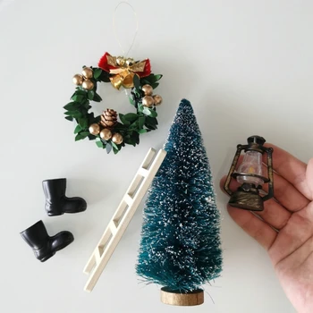 Božič Miniaturni Gnome House Set Čevlji Luč Drevo Venec Lestev Lutke Pribor Vloga-Igra Igrače Božič Temo