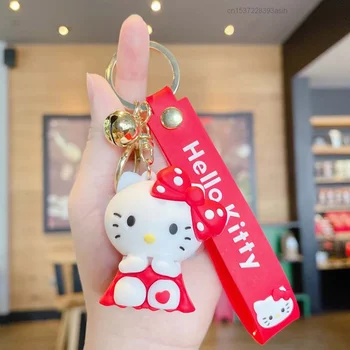 Sanrio Hello Kitty Keychain Lok KT Mačka Tipko Veriga Obroč Avto Vrečke Obesek Kawaii Darila Za Ženske, Dekleta Y2k 90. letih Dejanje Slika Dekor