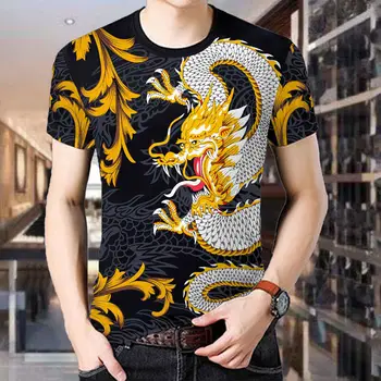 3D natisnjena kratka sleeved trendy T-shirt za moške poletne Kitajski slog Tenglong plus gnojilo za povečanje moška oblačila koli divje