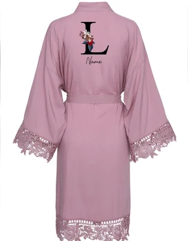 Prilagojene Imena Čipke Oblačilih, Trdna Bombaž Kimono Nevesta Obleke Ženske Družico Ženske Plašče Sleepwear Bele Poročne Obleke Ženske