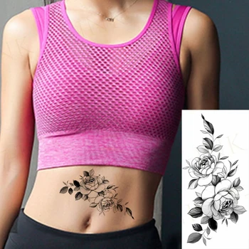 Nepremočljiva Začasni Tattoo Nalepke Rose Cvetje Body Art Ponaredek Tattoo Roko Nazaj, Trebuh, Prsi Flash Tatto za Ženske, Moške